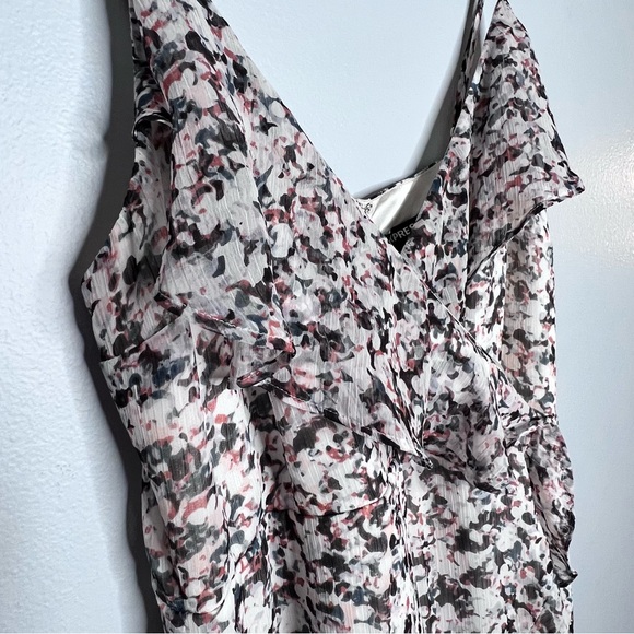 Express Ruffle Wrap Front Maxi Dress Medium Front Slit Ivory Multicolor Print - Picture 6 of 16